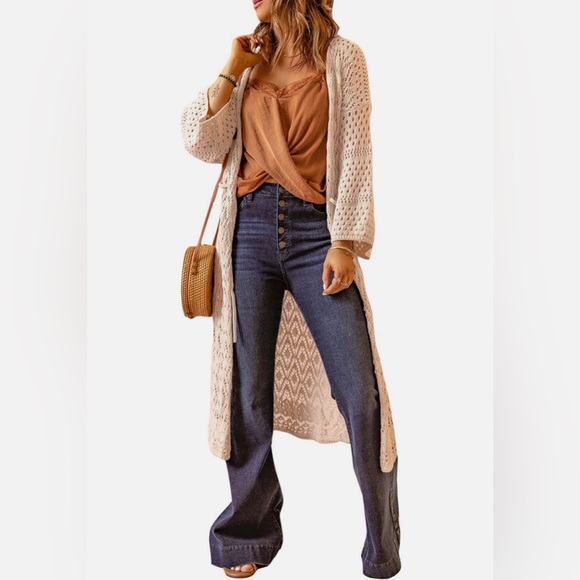 Daytrip Sweaters - DAYTRIP Dropped Shoulder Long Sleeve Crochet Duster Cardigan